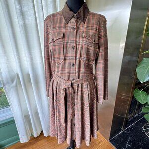 Vintage 1980s shirtdress, brown red glen plaid, 1980s United Colors of Benetton
